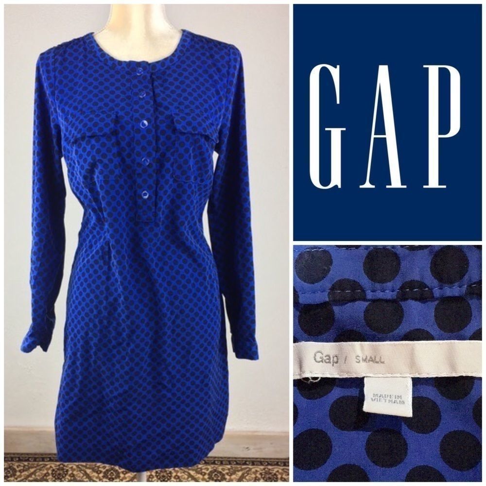 Gap Shirt Dress Blue & Black Polka Dot Small